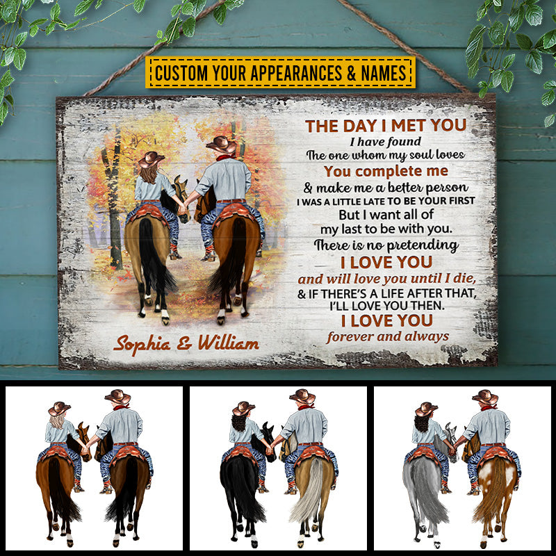 Cowboy Couple The Day I Met You Custom Wood Rectangle Sign, Personalized Horse Couple Wood Sign, Couple Gift