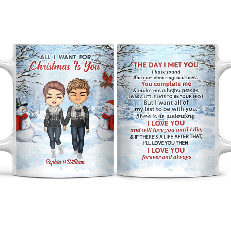 Couple All I Want For Christmas Is You - Christmas Gift For Couple - Personalized Custom White Edge-to-Edge Mug