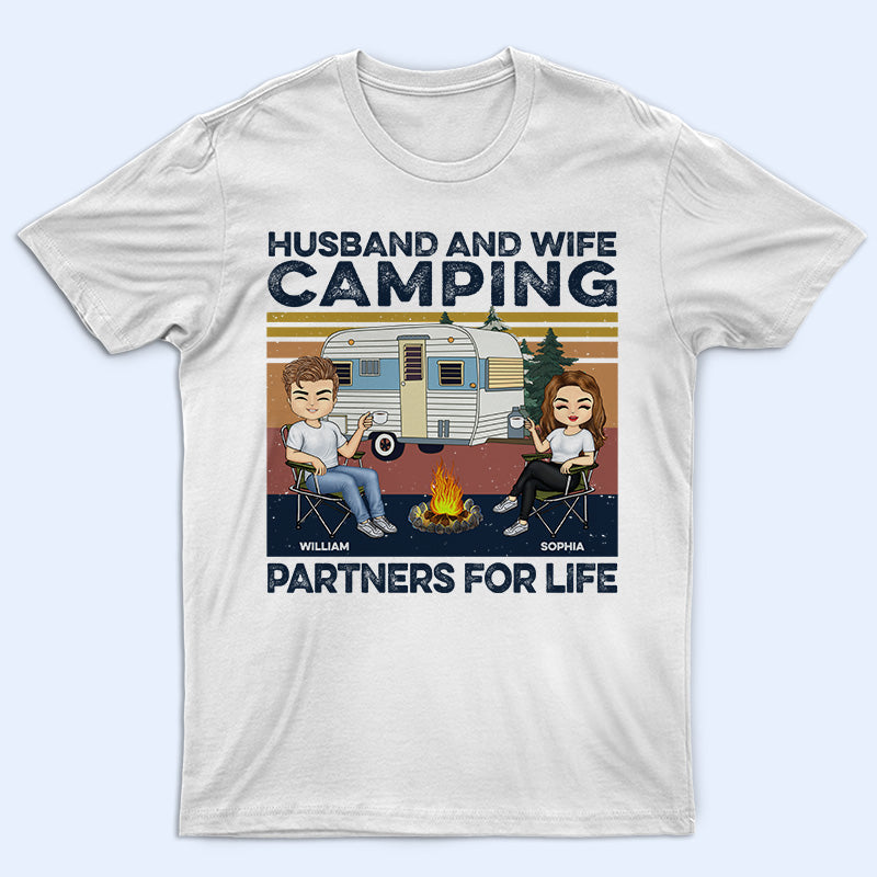 Husband And Wife Camping Partners For Life Retro Navy - Couple Gift - Personalized Custom Hoodie