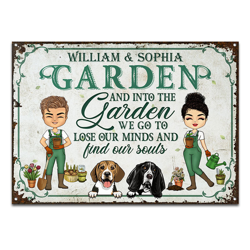 Garden Couple Find Our Souls - Gift For Couples And Dog Lovers - Personalized Custom Classic Metal Signs
