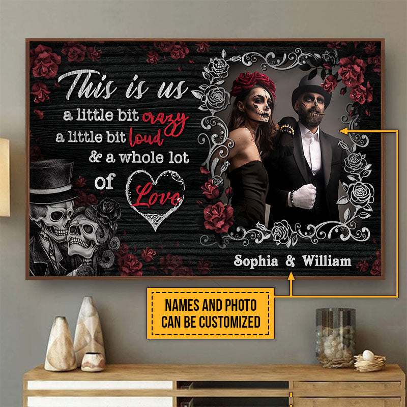 Custom Photo Gift Skeleton Skull Couple Husband Wife A Little Bit Of Crazy Custom Poster, Gothic Couple, Anniversary, Wall Pictures, Wall Art, Wall Decor