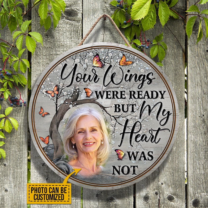 Custom Photo Gift Parents Your Wings Were Ready Custom Wood Circle Sign, Sympathy, Memorial Gift, Wall Pictures, Wall Art, Wall Decor
