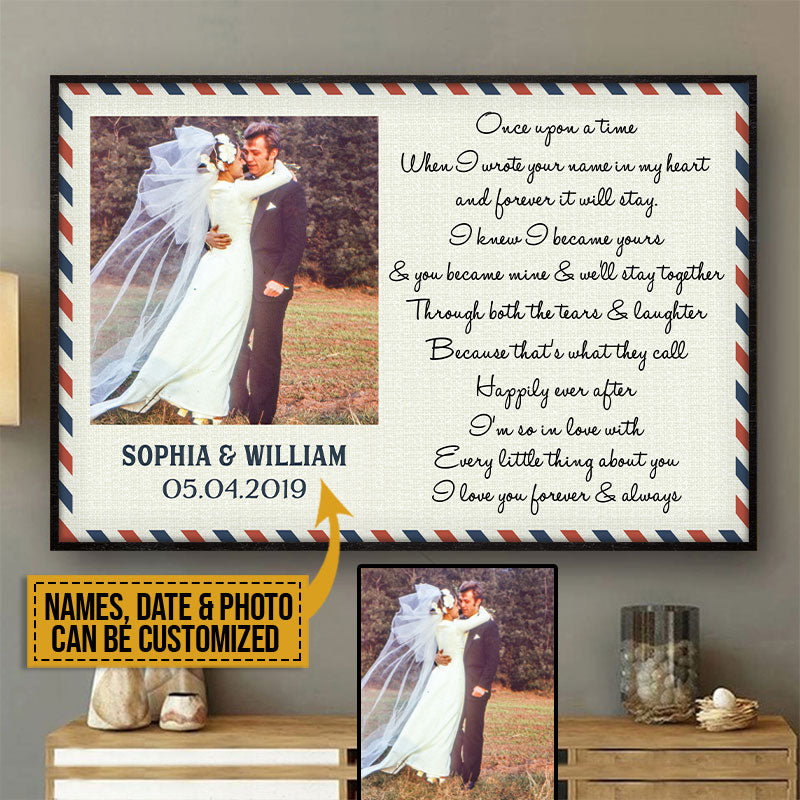 Custom Photo Couple Husband Wife Once Upon A Time Postcard Photo Gift Custom Poster, Anniversary, Couple Gift, Wall Pictures, Wall Art, Wall Decor