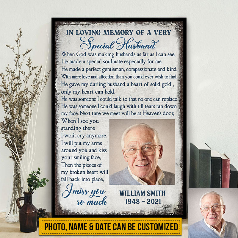 Custom Photo Gift Memorial Husband In Loving Memory Custom Poster, Couple Gift, Sympathy, Memorial Gift, Wall Pictures, Wall Art, Wall Decor