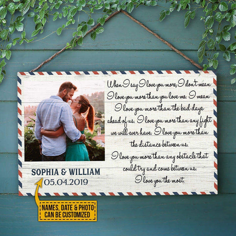 Custom Photo Couple Husband Wife Love You The Most Postcard Photo Gift Custom Wood Rectangle Sign, Anniversary, Wall Pictures, Wall Art, Wall Decor