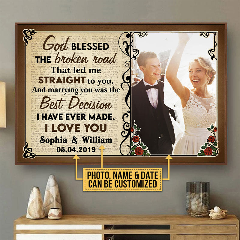 Custom Photo Couple Husband Wife God Blessed The Broken Road Photo Gift Custom Poster, Wedding Gift, Anniversary, Wall Pictures, Wall Art, Wall Decor
