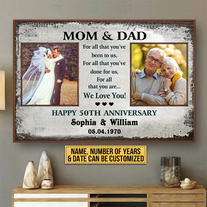 Custom Photo Gift Old Couple Parents Mom Dad Happy Anniversary Gift Custom Poster, Wedding, Wall Pictures, Wall Art, Wall Decor