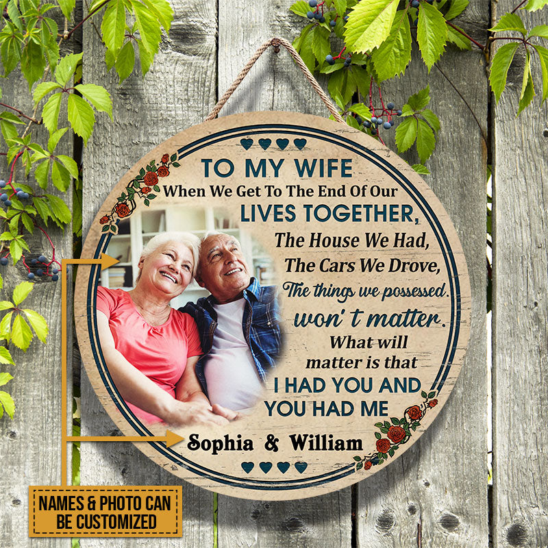 Custom Photo Gift Old Couple To My Wife When We Get Vintage Custom Wood Circle Sign, Anniversary, Wall Pictures, Wall Art, Wall Decor