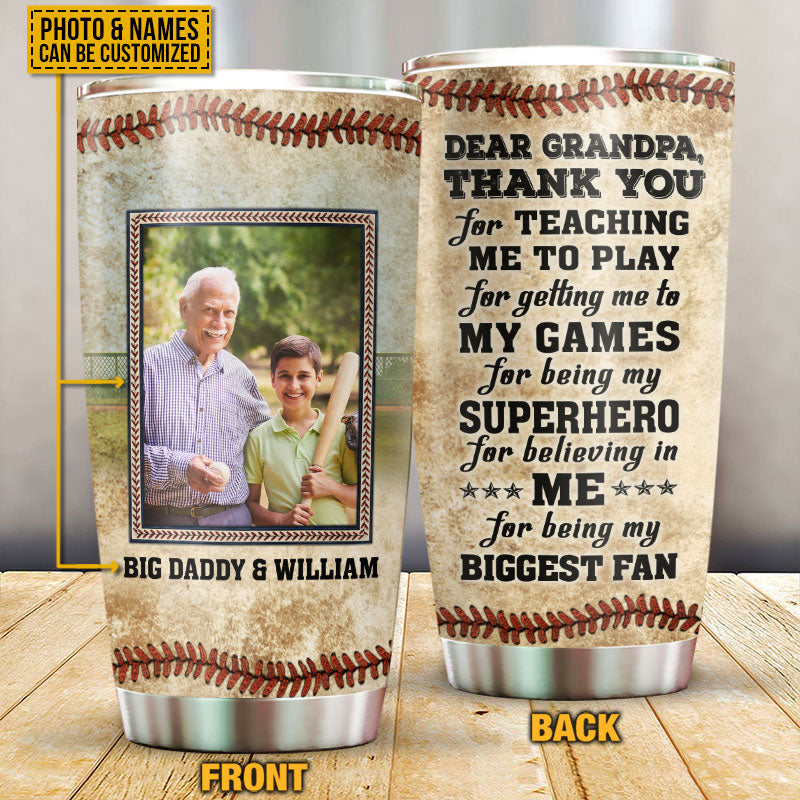 Custom Photo Baseball Grandpa And GrandChild Thank You Custom Tumbler, Personalized Baseball Tumbler, Gift For Grandpa, Gift For Dad