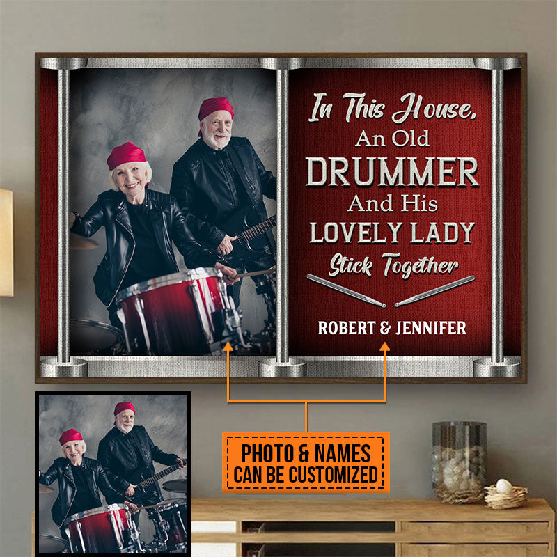 Custom Photo Gift Drum Old Couple In The House Custom Poster,  Anniversary, Wall Pictures, Wall Art, Wall Decor