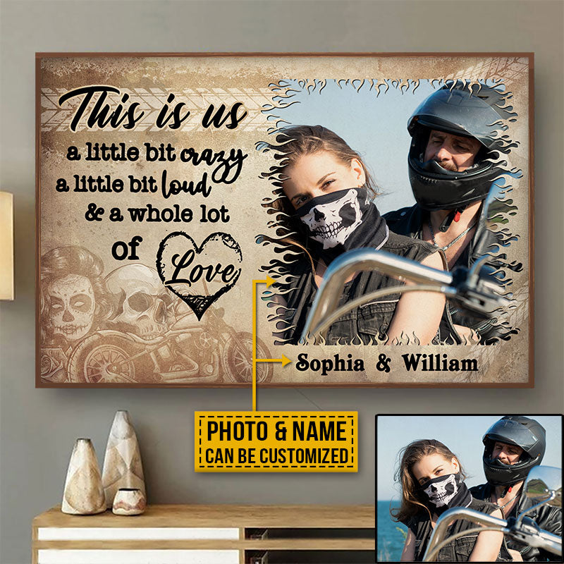 Custom Photo Motorcycling Skull Couple Husband Wife A Little Bit Of Crazy Photo Gift Custom Poster, Motorcycle, Anniversary, Wall Pictures, Wall Art, Wall Decor