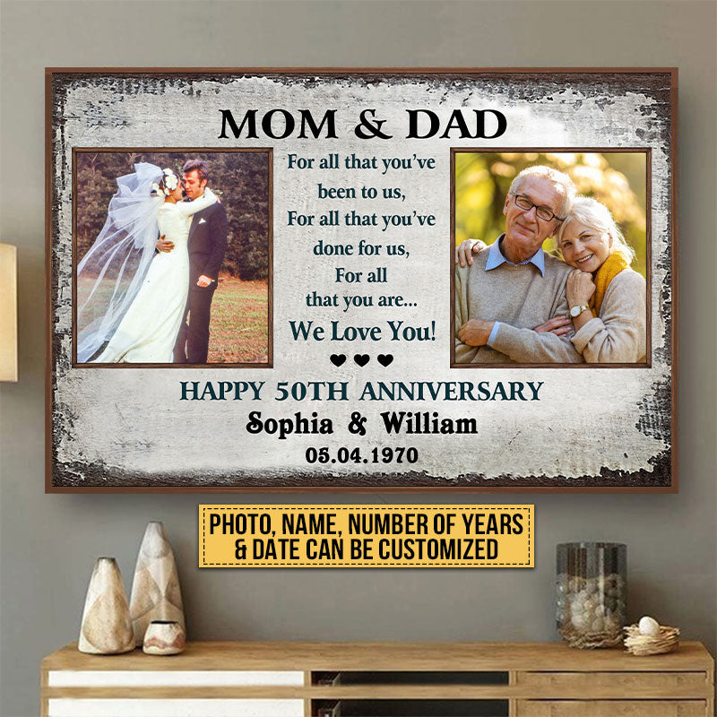 Custom Photo Gift Old Couple Parents Mom Dad Happy Anniversary Gift Custom Poster, Wedding, Wall Pictures, Wall Art, Wall Decor, Grandparents Day Gifts