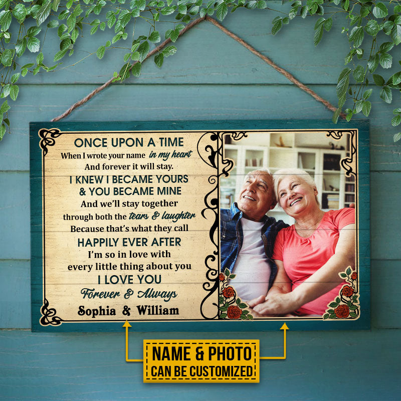 Custom Photo Old Couple Husband Wife Once Upon A Time Photo Gift Vintage Custom Wood Rectangle Sign, Anniversary, Wall Pictures, Wall Art, Wall Decor