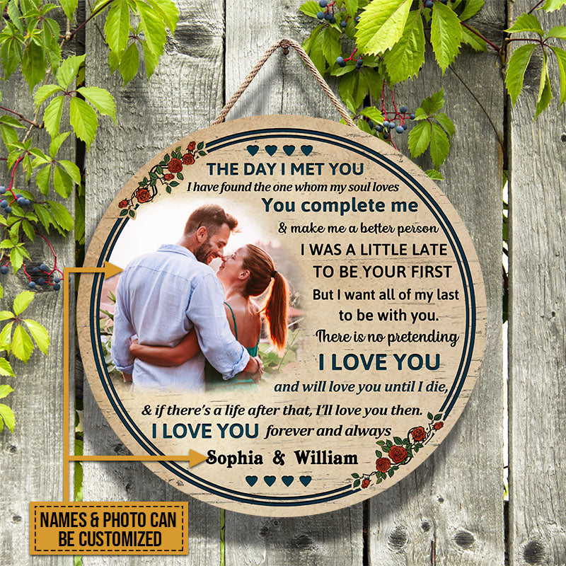 Custom Photo Couple Husband Wife The Day I Met Photo Gift Custom Wood Circle Sign, Wall Pictures, Wall Art, Wall Decor