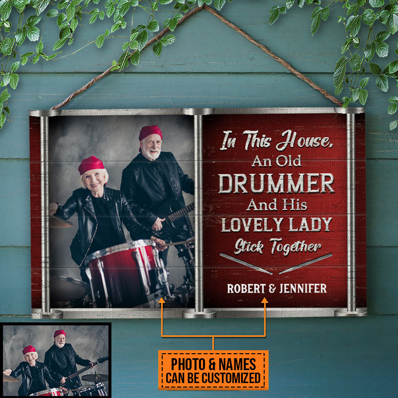 Custom Photo Gift Drum Old Couple In The House Custom Wood Rectangle Sign, Personalized Couple Gift