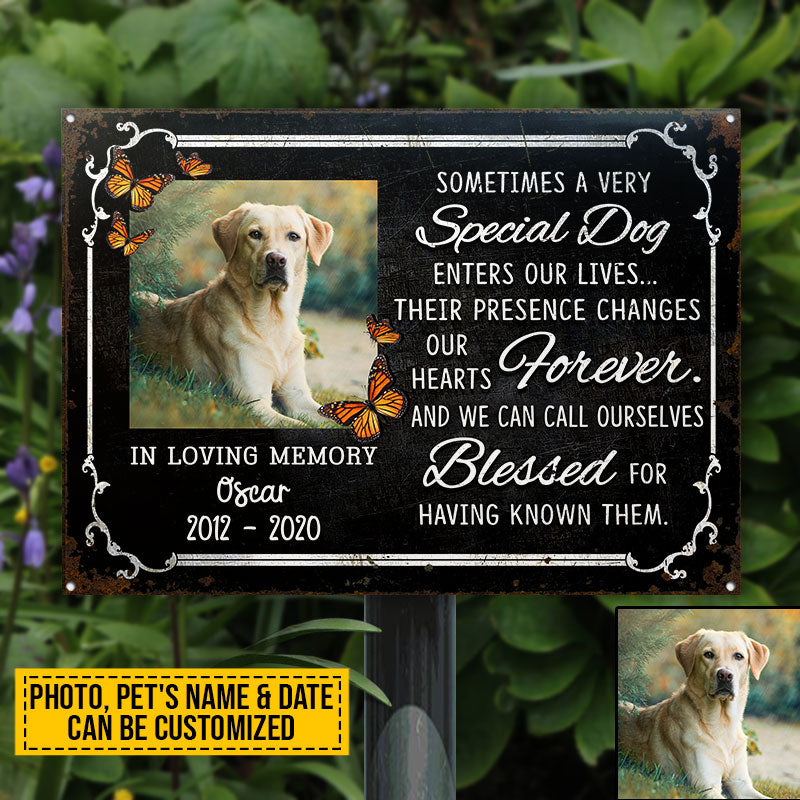 Custom Photo Dog Their Presences Change Our Hearts Photo Gift Pet Memorial Gift Custom Classic Metal Signs, Yard Sign, Pet Loss Gifts, Pet Sympathy, Dog Loss