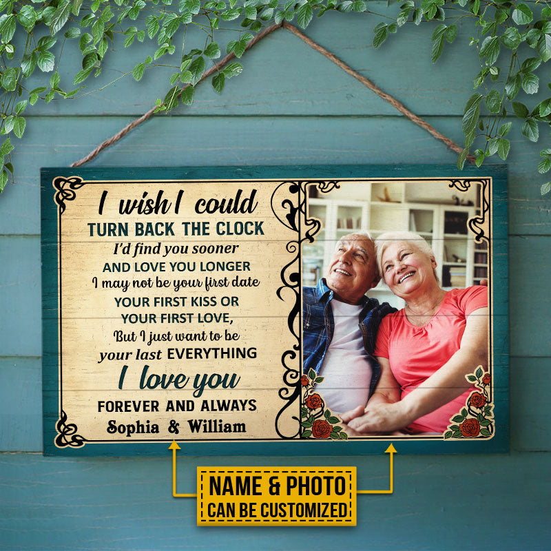 Custom Photo Old Couple Husband Wife Turn Back The Clock Photo Gift Vintage Custom Wood Rectangle Sign, Anniversary, Wall Pictures, Wall Art, Wall Decor