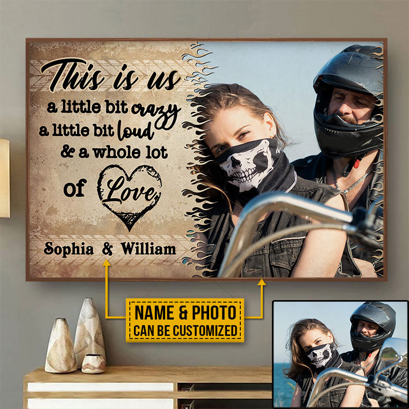 Custom Photo Motorcycling Couple Husband Wife A Little Bit Of Crazy Photo Gift Custom Poster, Motorcycle, Anniversary, Wall Pictures, Wall Art, Wall Decor