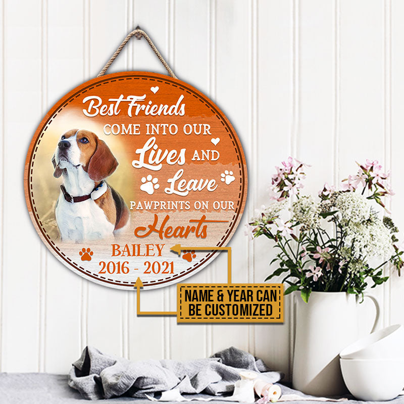 Custom Photo Pet Lovers Pawprints On Our Heart, Pet Memorial Gift, Cat Dog Loss Frame, Custom Wood Circle Sign