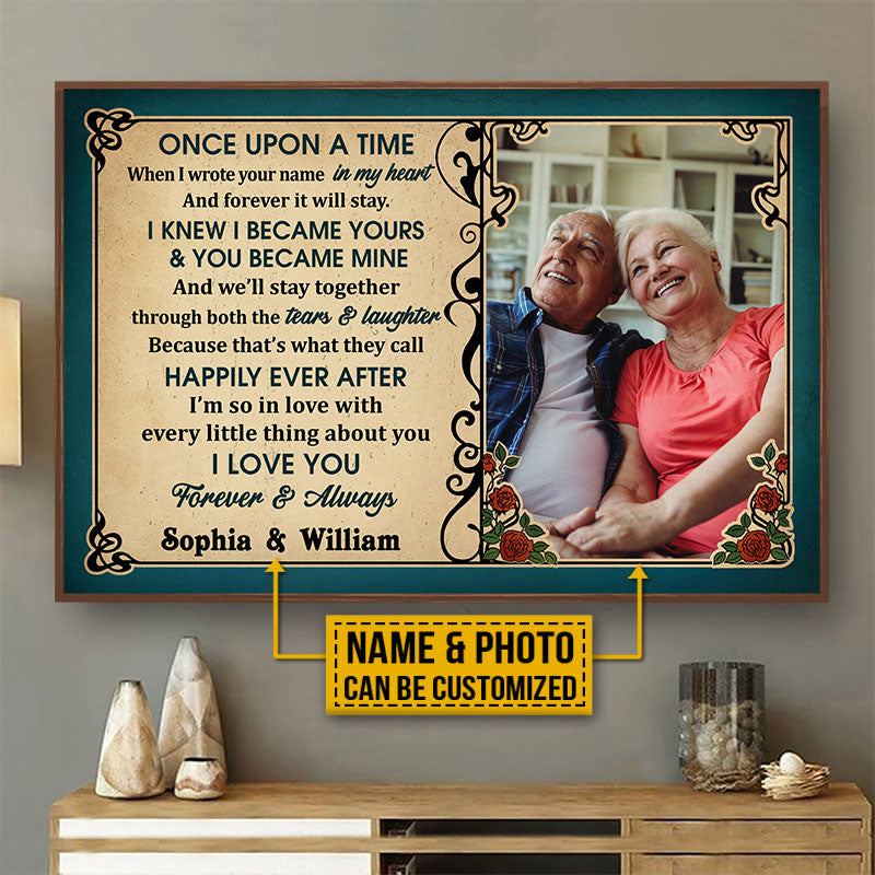 Custom Photo Old Couple Husband Wife Once Upon A Time Photo Gift Vintage Custom Poster, Anniversary, Wall Pictures, Wall Art, Wall Decor