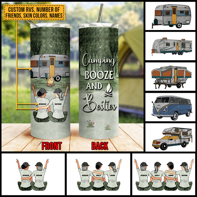 Camping Bestie Camping Booze Besties Custom Skinny Tumbler