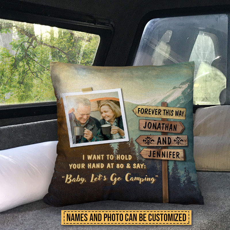 Custom Photo Camping Couple Hold Your Hand Custom Pillow, Gifts For Wedding, Anniversary, Birthday