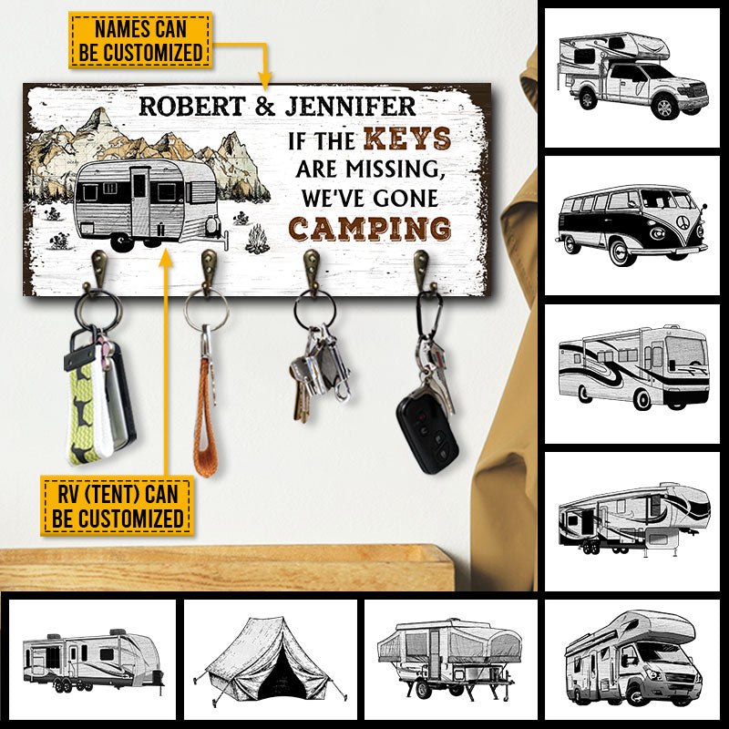 Camping Couple If The Keys Missing Personalized Custom Wood Key Holder