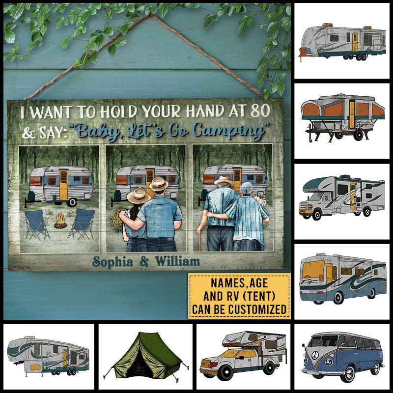 Camping Couple Let's Go Camping Custom Wood Rectangle Sign