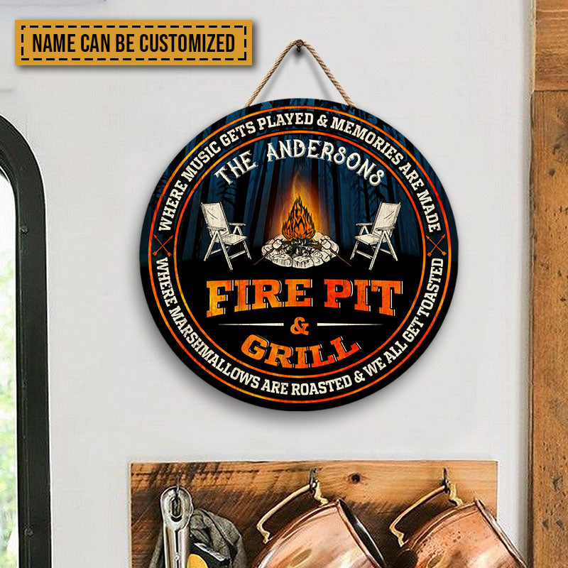 Camping Fire Pit & Grill Get Toasted Custom Wood Circle Sign, Camping Decoration, Camping Gift