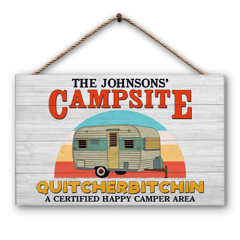 Camping Quitcherbitching Happy Camper Area - Personalized Custom Wood Rectangle Sign