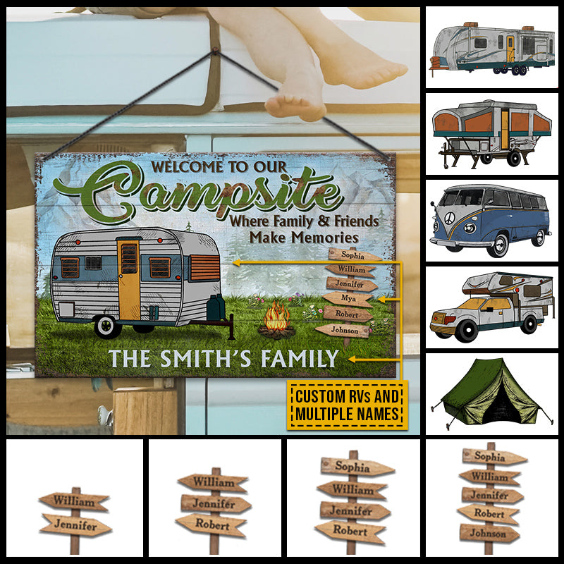 Camping Welcome To Our Campsite Custom Wood Rectangle Sign