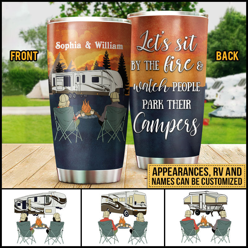 Camping Couple BFF Best Friends Retro Let's Sit By The Fire Custom Tumbler