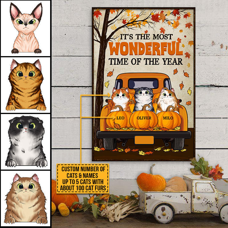 Cat Lovers Wonderful Time Of The Year Custom Poster, Personalized Cat Wall Art, Fall Poster