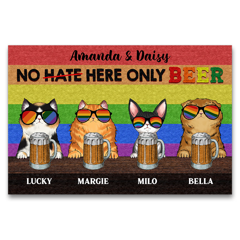 Cat Pride Family No Hate Here Only Beer Funny Custom Doormat