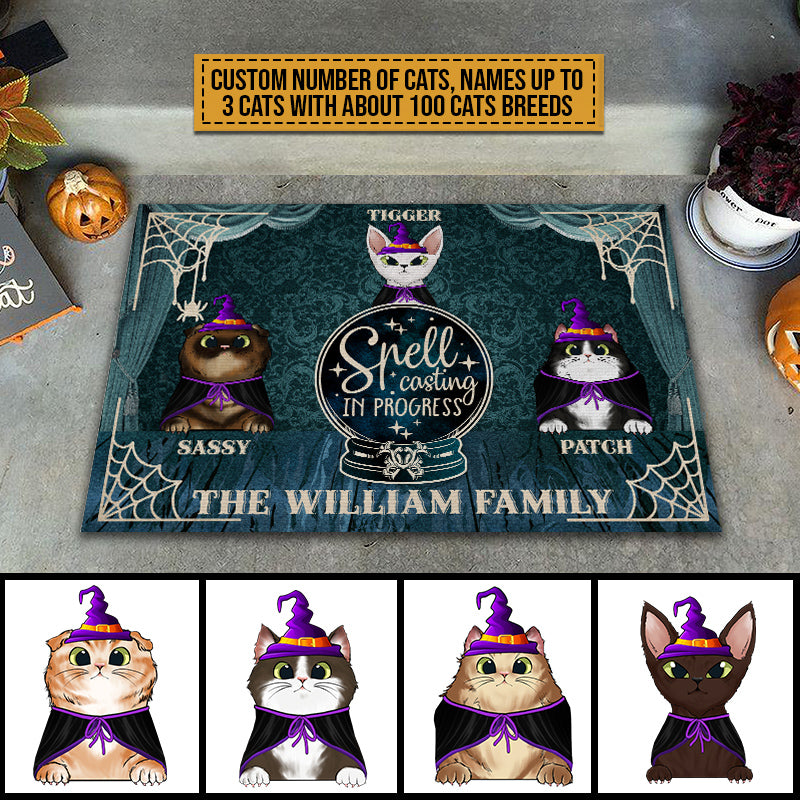 Cat Witch Spell Casting In Progress Custom Doormat, Funny Halloween Decor