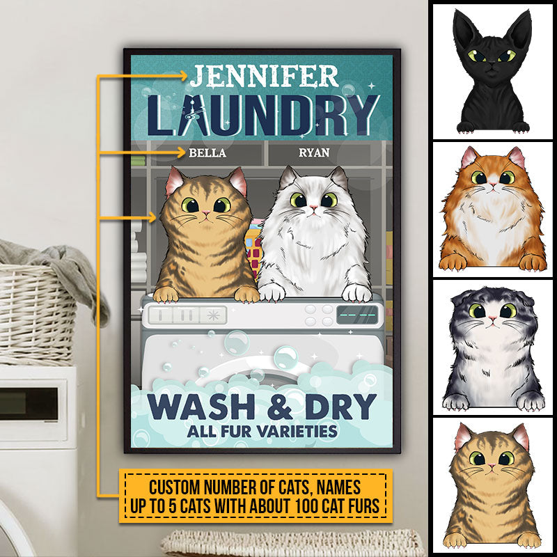 Cat Laundry Wash & Dry Custom Poster, Personalized Funny Cat Poster, Gift For Cat Lovers