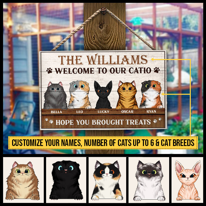 Cat Welcome To Catio Custom Wood Rectangle Sign