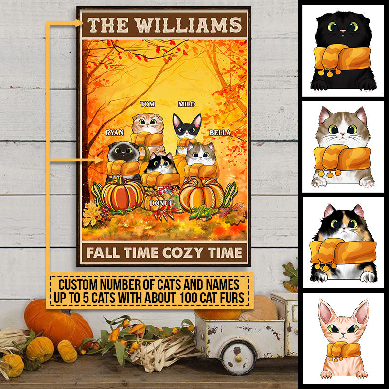 Cats Fall Time Cozy Time Custom Poster, Thanksgiving Gift, Fall Decor, Home Decor