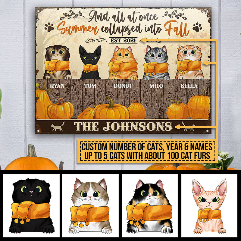 Cats Into Fall Custom Classic Metal Signs, Fall Decor, Thanksgiving Gift