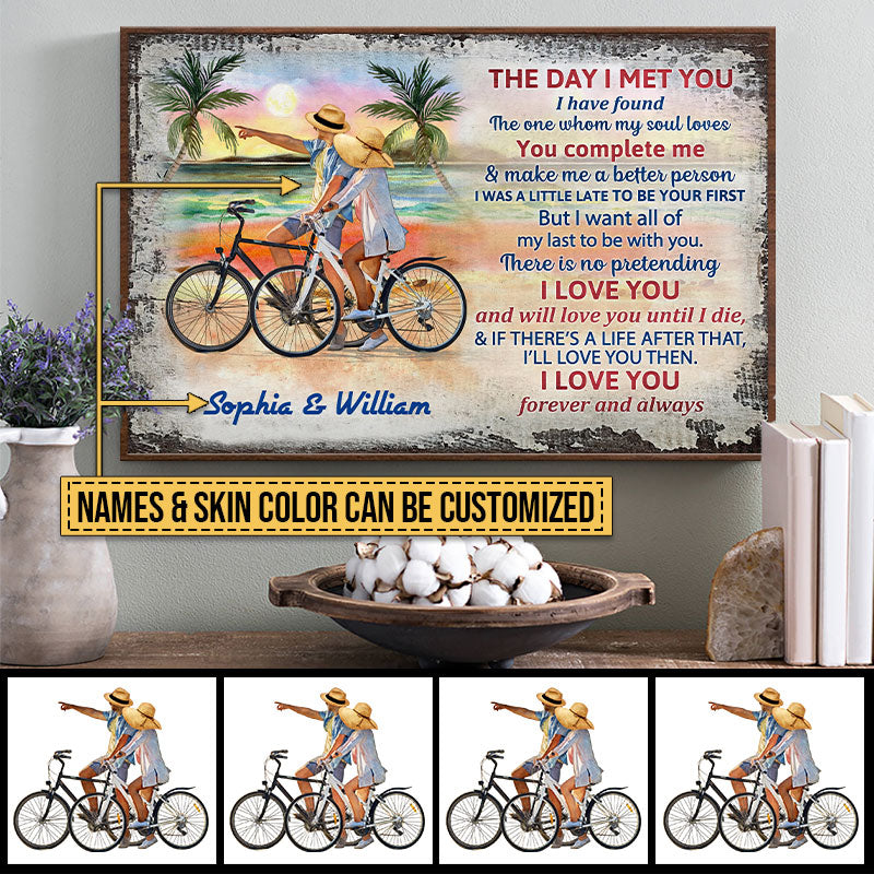 Cycling Couple Beach The Day I Met Custom Poster