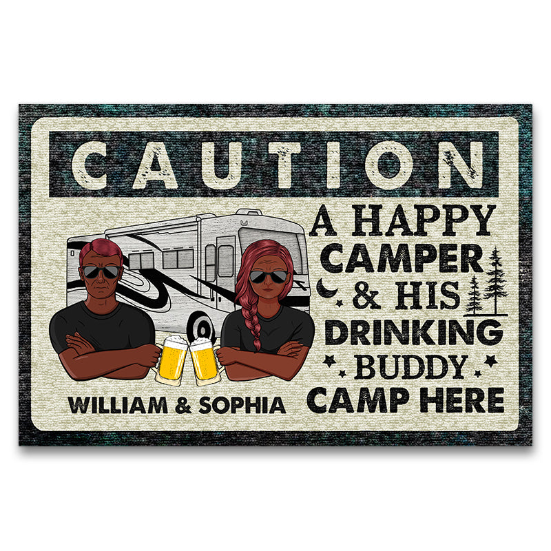 Camping Couple Drinking Buddies - Couple Gift - Personalized Custom Doormat