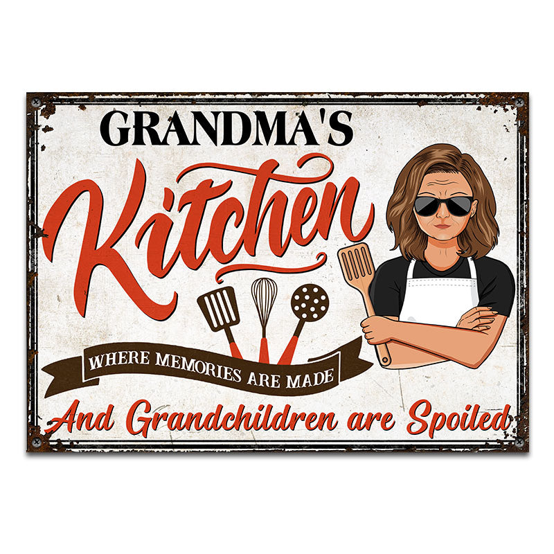 Grandma's Kitchen Where Grandchildren Are Spoiled - Gift For Grandmother - Personalized Custom Classic Metal Signs