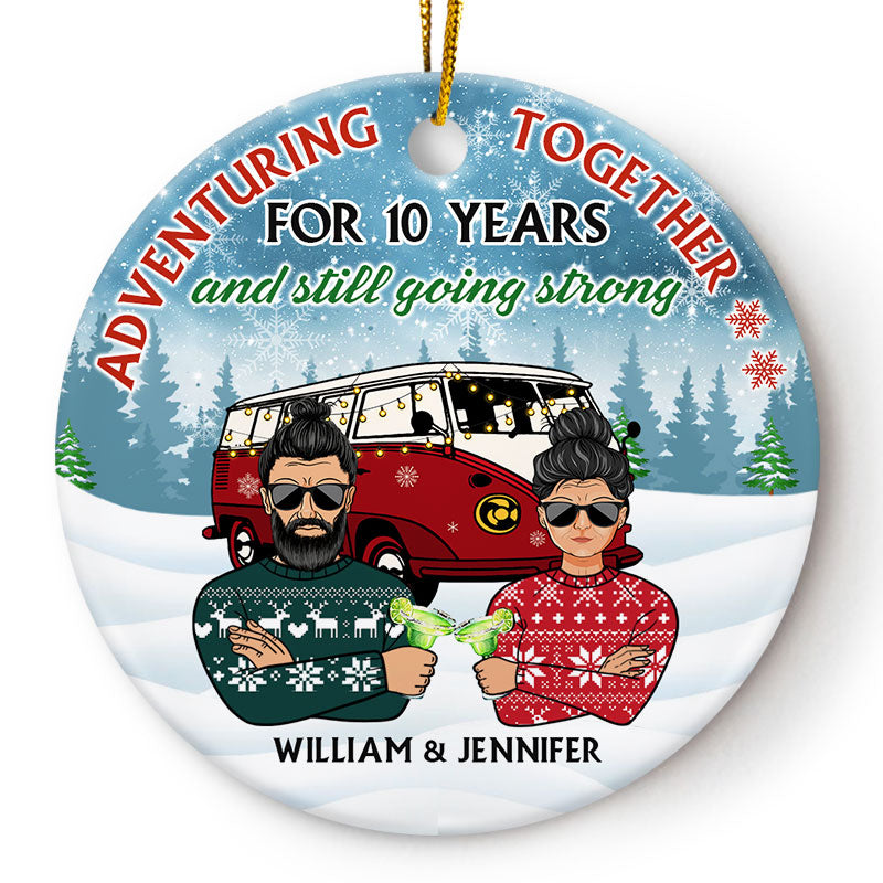 Adventuring Together Camping - Personalized Custom Ceramic Circle Ornament