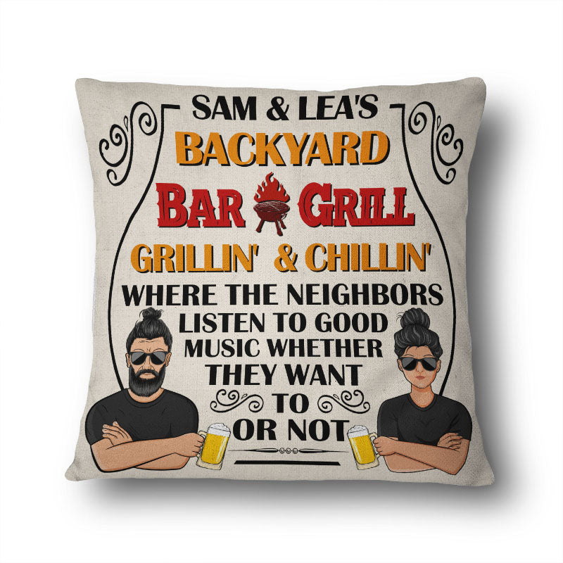 Backyard Bar And Grill Listen To Music - Personalized Custom Pillow
