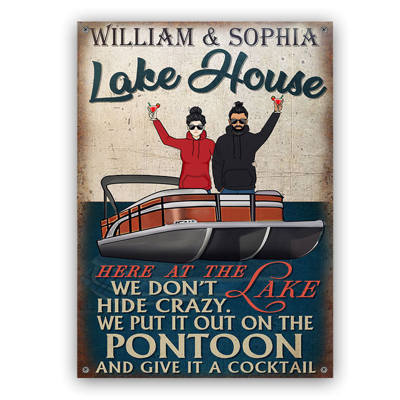 Here At The Lake - Gift For Pontoon Boat Owner - Personalized Custom Classic Metal Signs