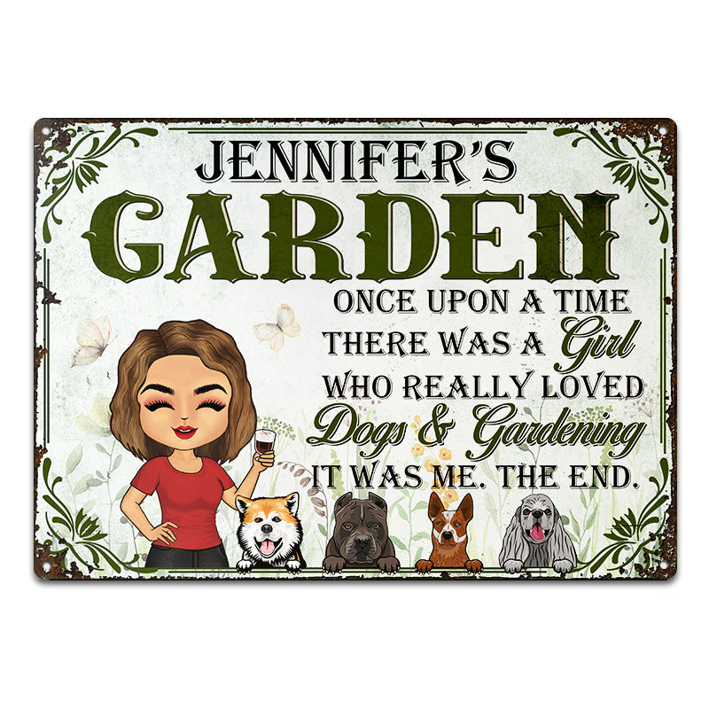 There Was A Girl Who Loves Dog And Gardening - Personalized Custom Classic Metal Signs