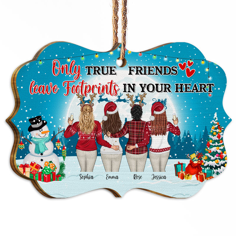 True Friends Leave Footprints - Bestie BFF Christmas Gift - Personalized Custom Wooden Ornament