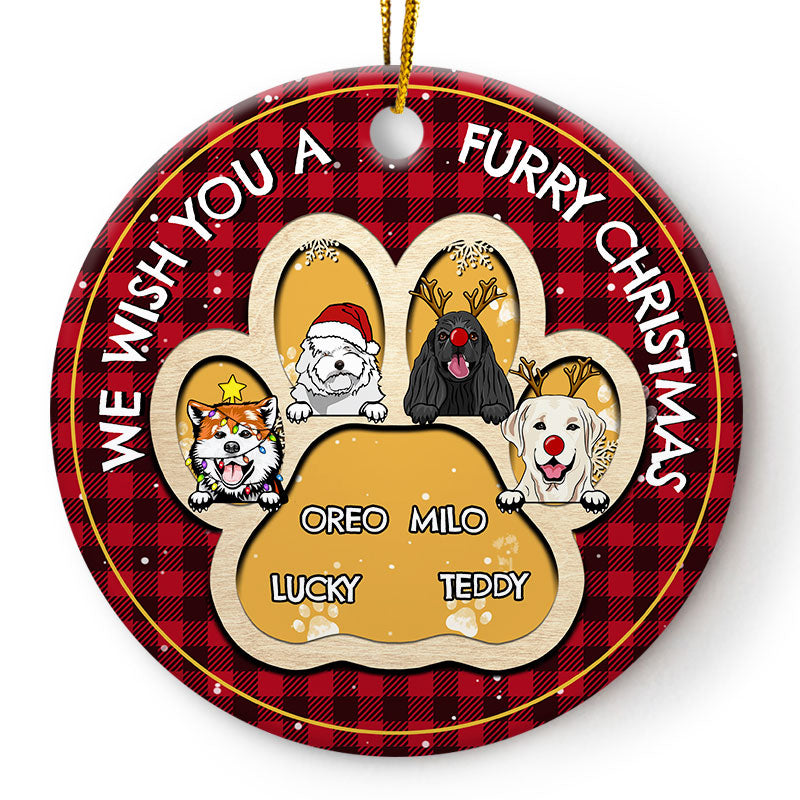 Wish You A Furry Little Christmas - Gift For Dog Lovers - Personalized Custom Circle Ceramic Ornament