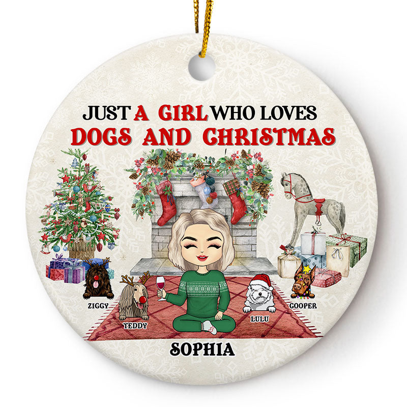 Just A Girl Boy Who Loves Dogs And Christmas - Christmas Gift For Dog Lovers - Personalized Custom Circle Ceramic Ornament