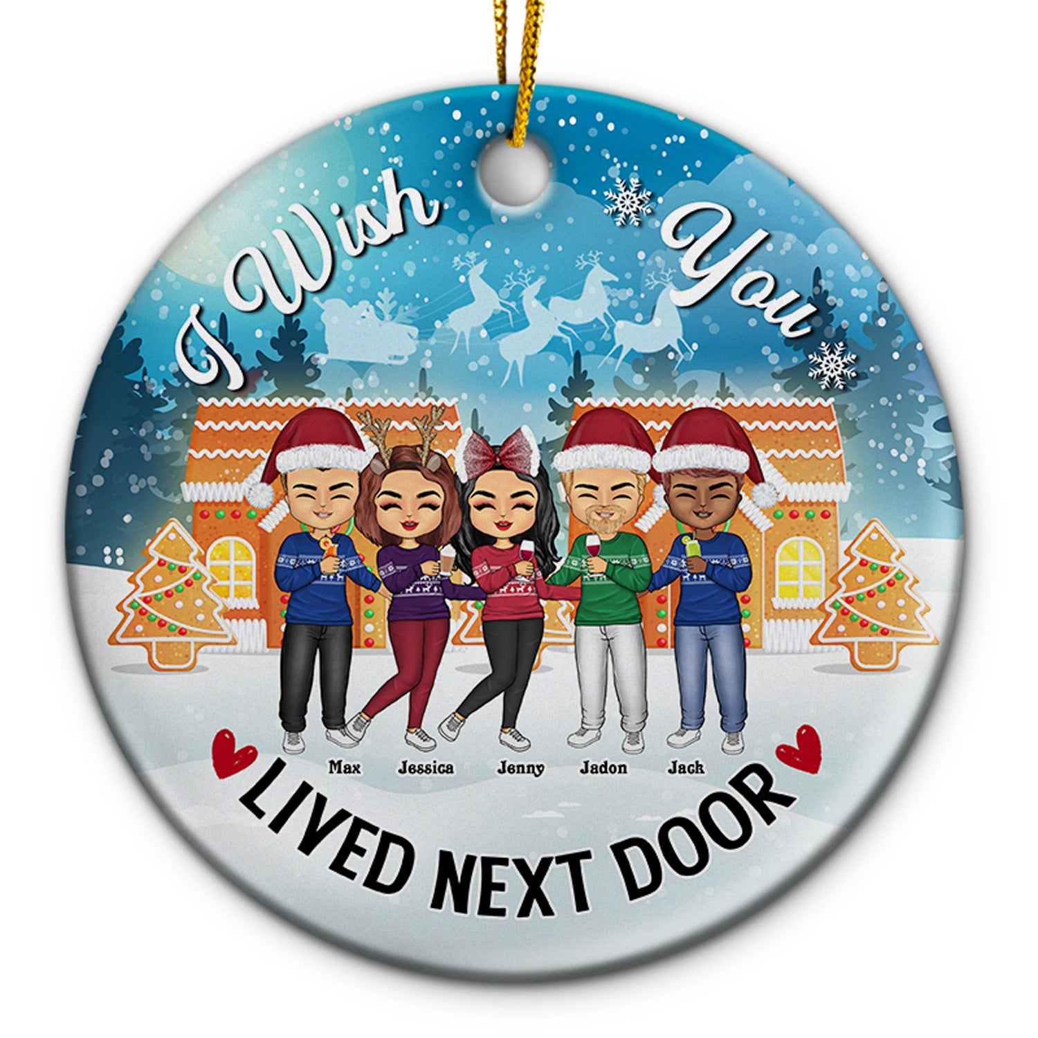 Wish You Lived Next Door - Christmas Besties Gift - Personalized Custom Circle Ceramic Ornament